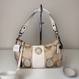 NWT Coach Signature Stripe Demi w/Crossbody Strap F19218 SV/Light Khaki/White